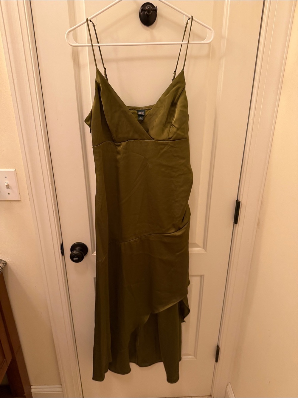 Olive Green Slip Midi Dress with Asymmetrical Hem